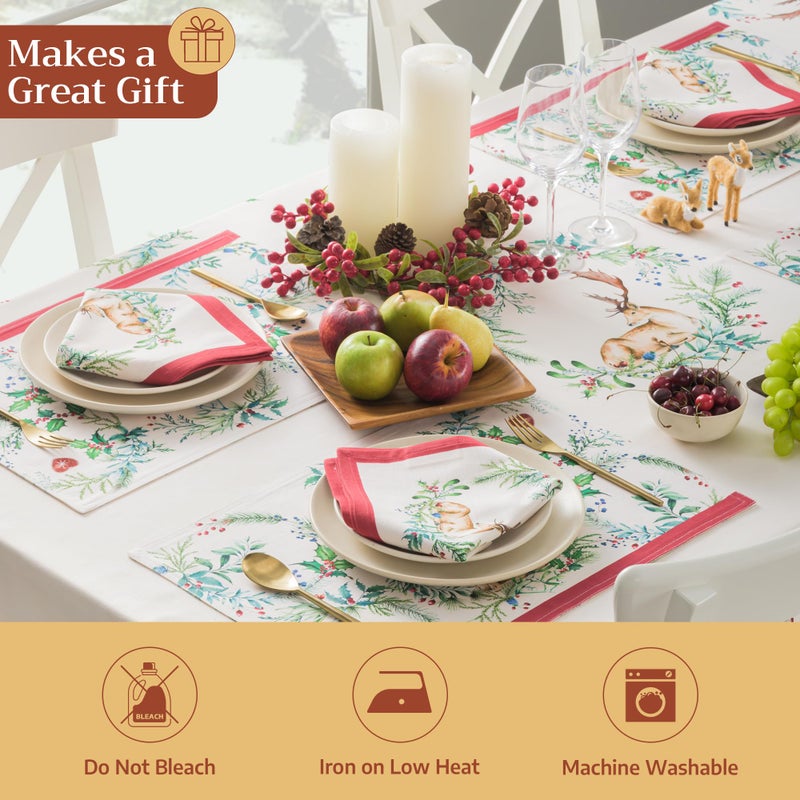 Maison d' Hermine Cloth Napkins Set of 4 100% Cotton for Thanksgiving Christmas Decorations Everyday Reusable Square Fall Napkins Cloth Washable Dinner Party (Holly Time, 20"x20") - Image 5